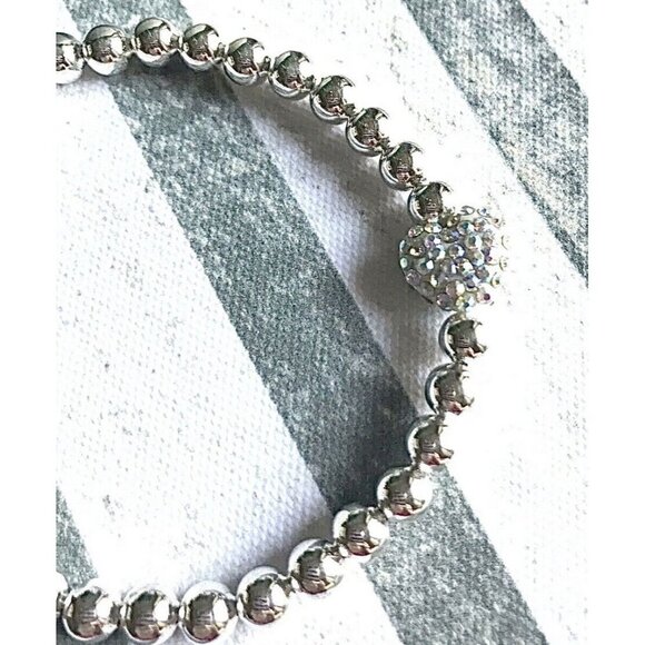 New Rustic 8" Iridescent Fairy Dust Crystal Heart Valentine Beaded Bracelet - Picture 1 of 6